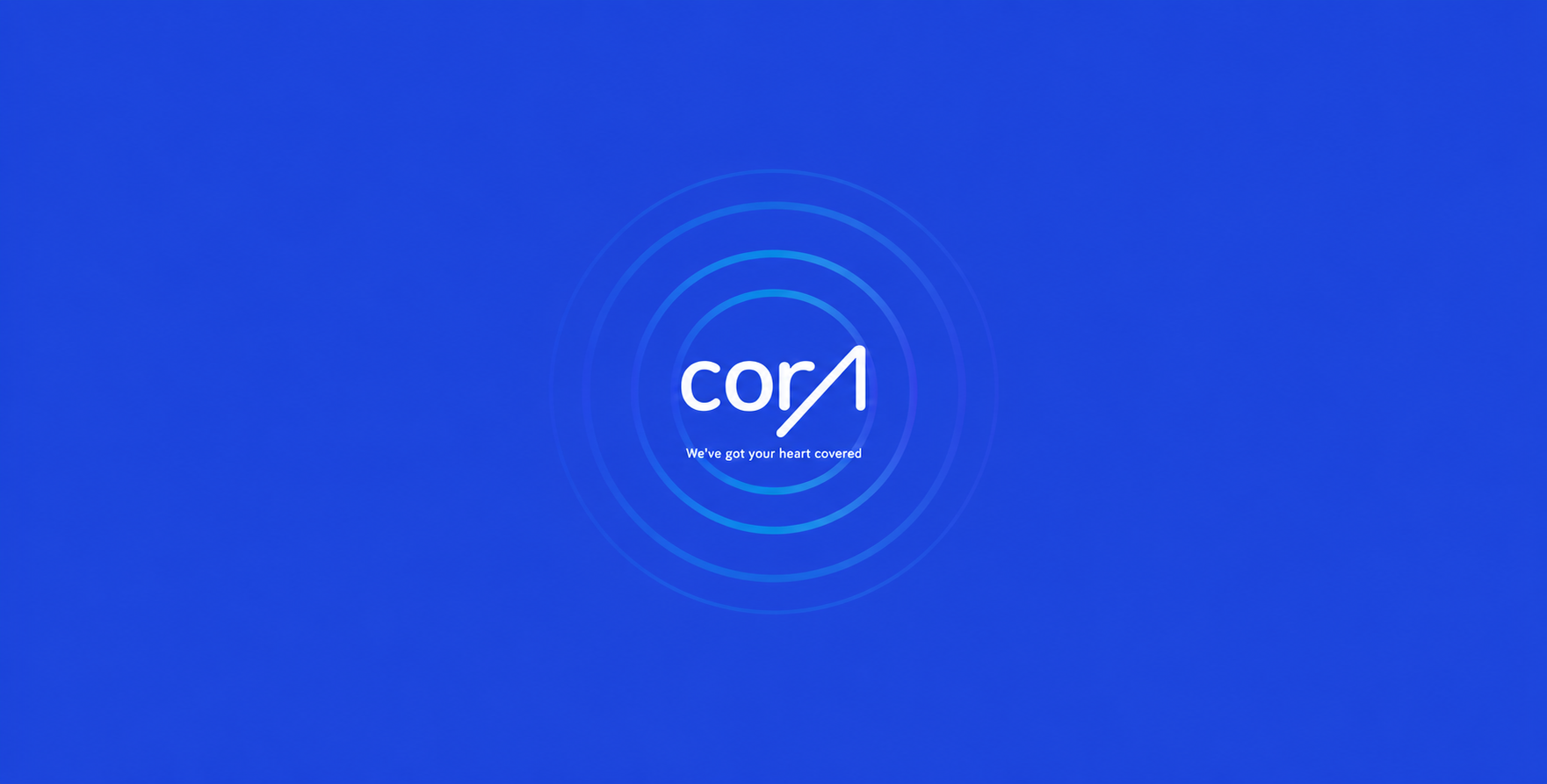 CORA logo and tagline over concentric circles on a blue background.