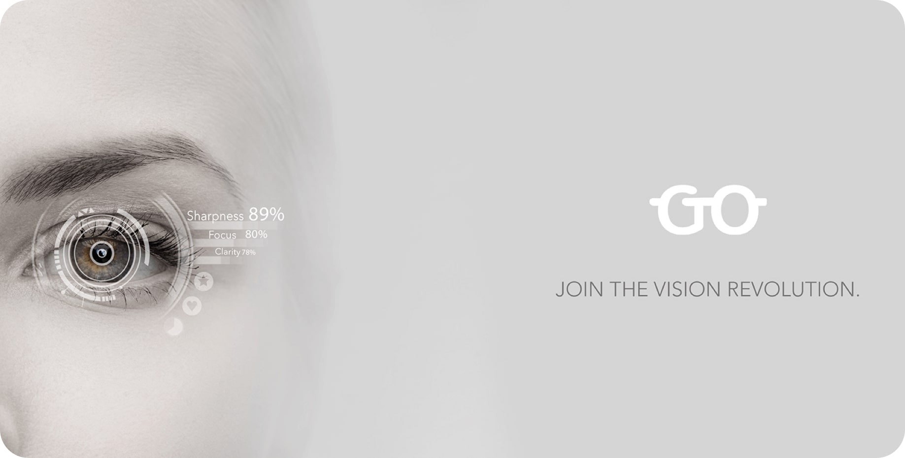 GlassesOff: Join the vision revolution, with an eye illustration.