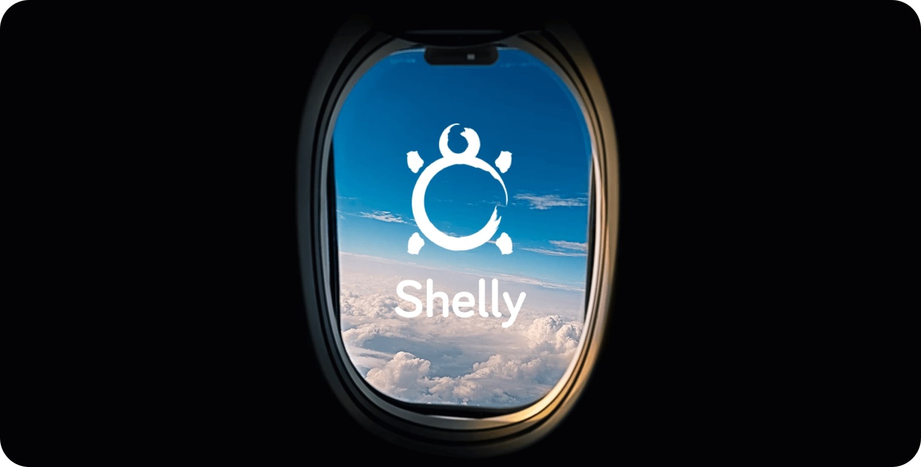 Shelly logo in an airplane window.